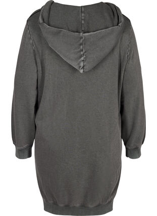 Loose, cotton hoodie sweatshirt dress with pockets, DARK GREY WASHED, Packshot image number 1