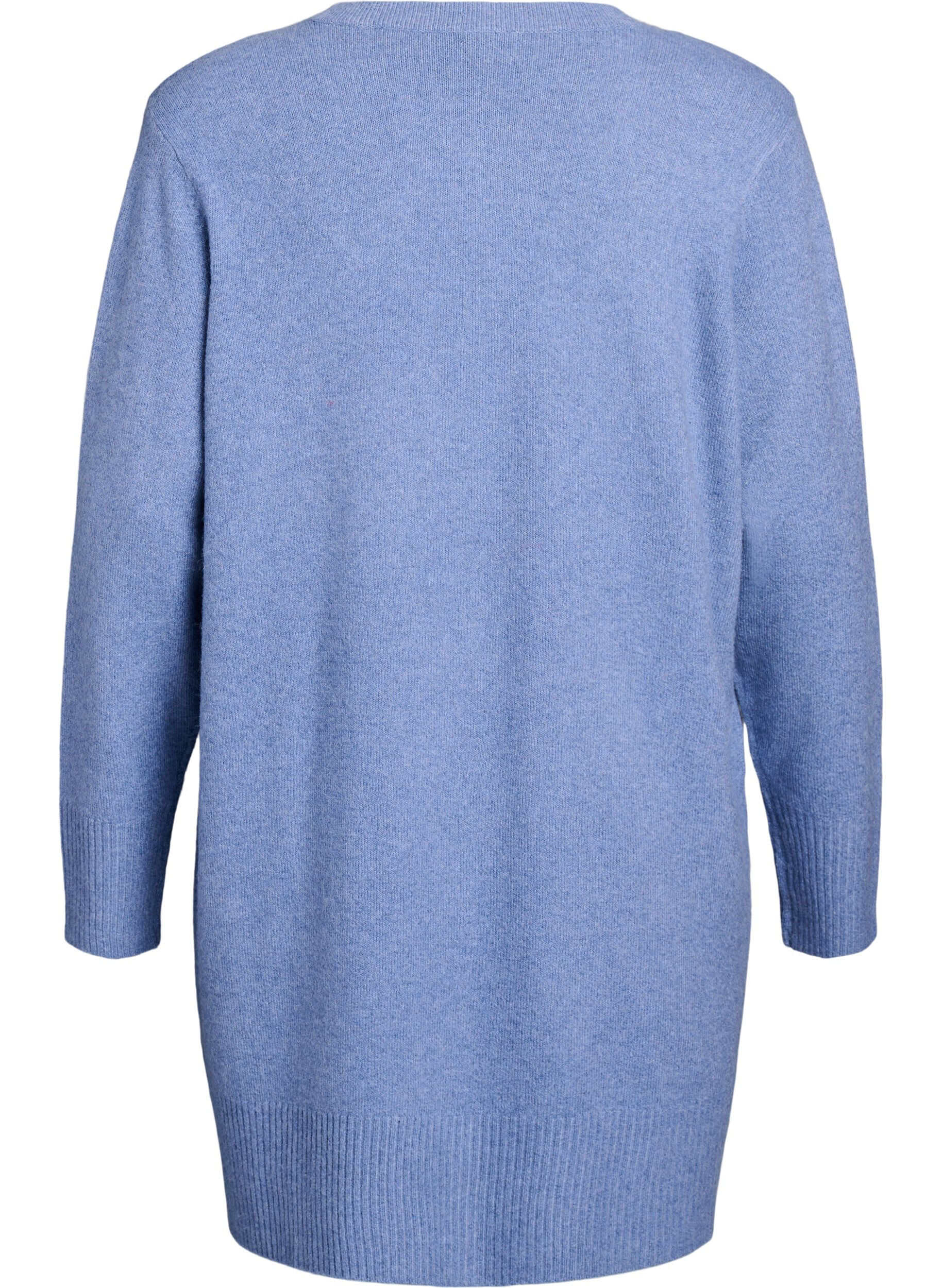 Zizzifashion Ribbed Knit Cardigan with Pockets, Blue, Packshot image number 1