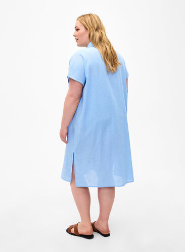 Long shirt in cotton blend with linen, Serenity, Model image number 1