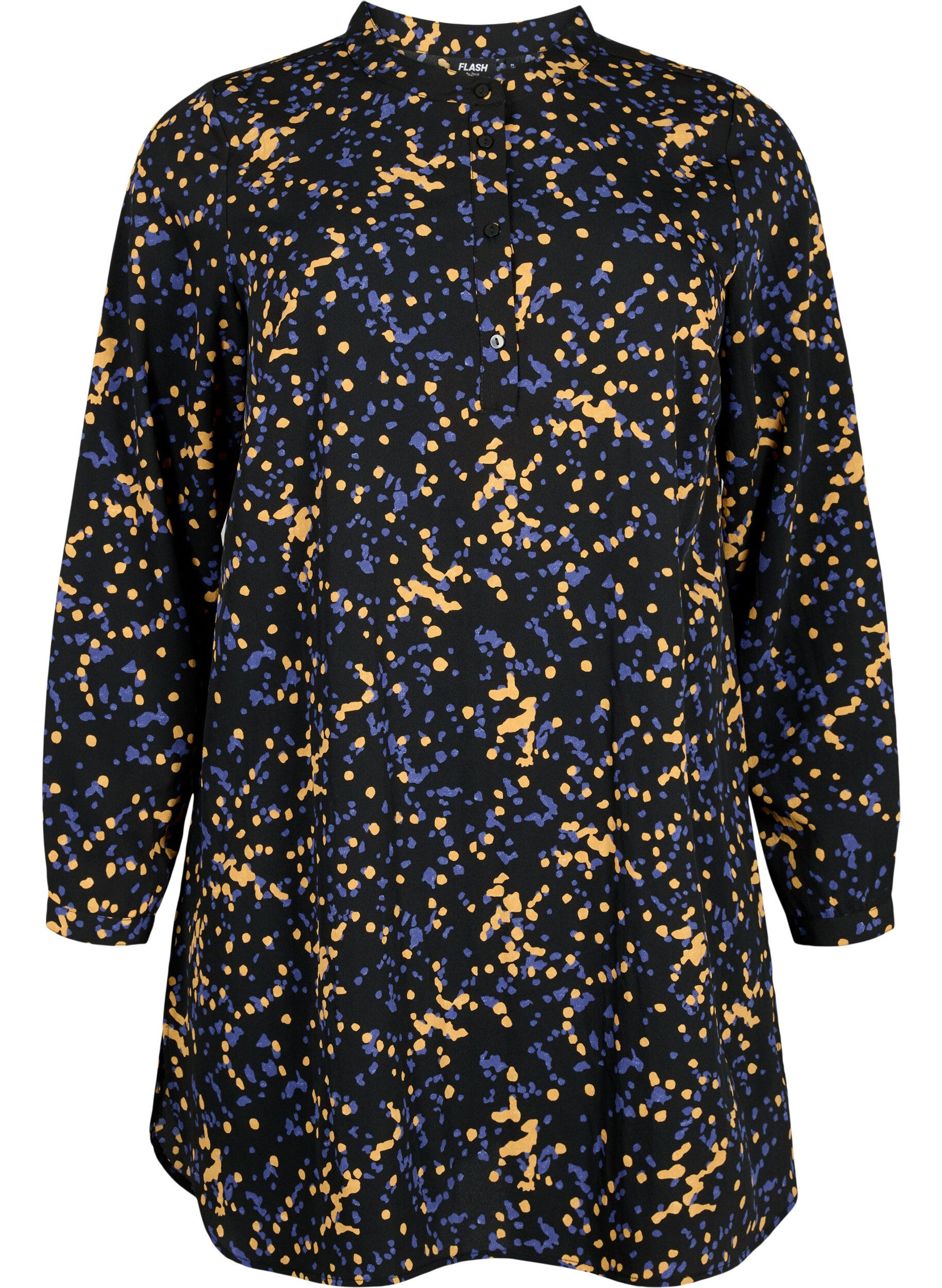 Zizzifashion FLASH - Printed tunic with long sleeves, Black Splash AOP, Packshot image number 0