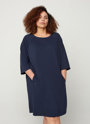 Sweater dress with 3/4-length sleeves and pockets, Night Sky, Model image number 0