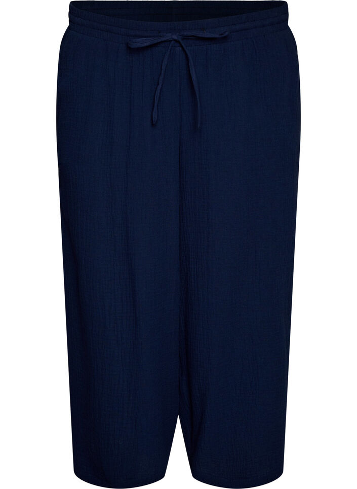 Culotte trousers in cotton muslin with high waist, Blue, Packshot image number 0