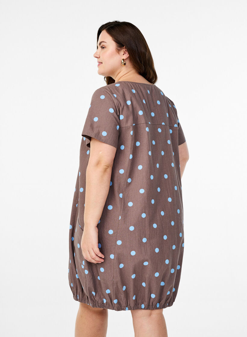Short-sleeved cotton dress with print, Blue, Model image number 2