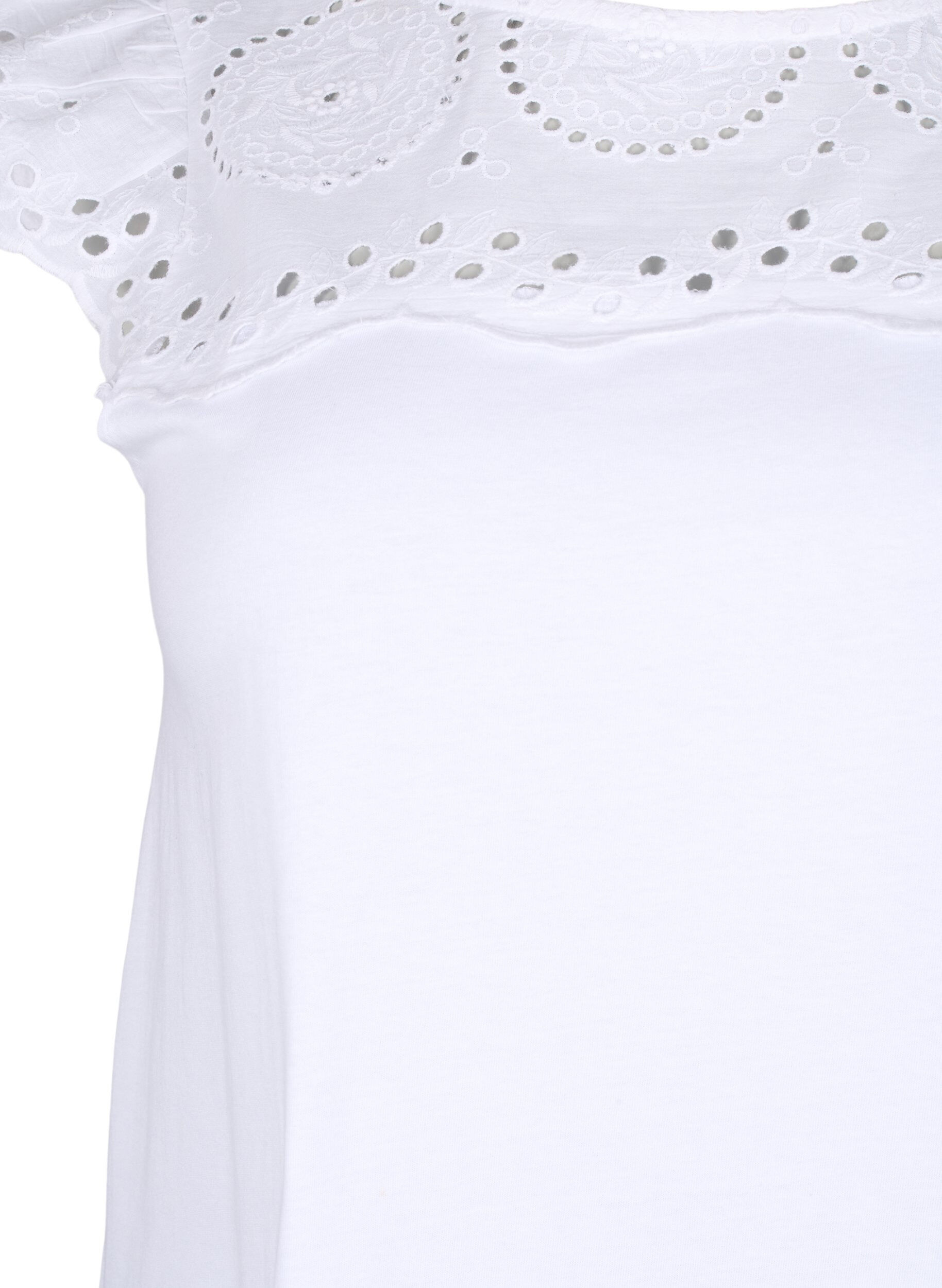 Zizzifashion Organic cotton T-shirt with broderie anglaise, Bright White, Packshot image number 2