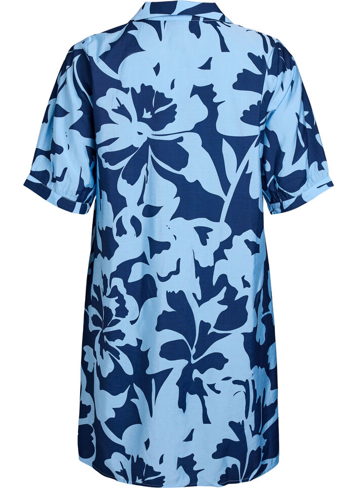 Knee-length dress with print and V-neck, Blue, Packshot image number 1