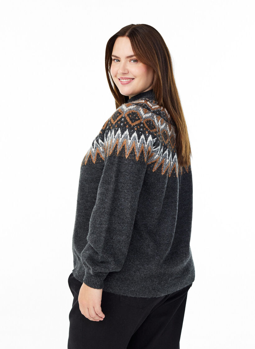 Knit blouse with pattern and high neck, Dark Grey, Model image number 2