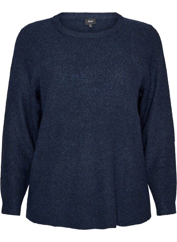 Melange knit blouse with round neck, Blue, Packshot image number 0