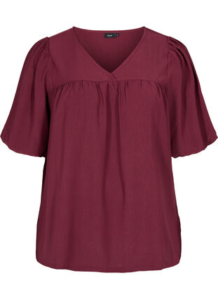 Short-sleeved blouse with a V-neck, Zinfandel, Packshot image number 0