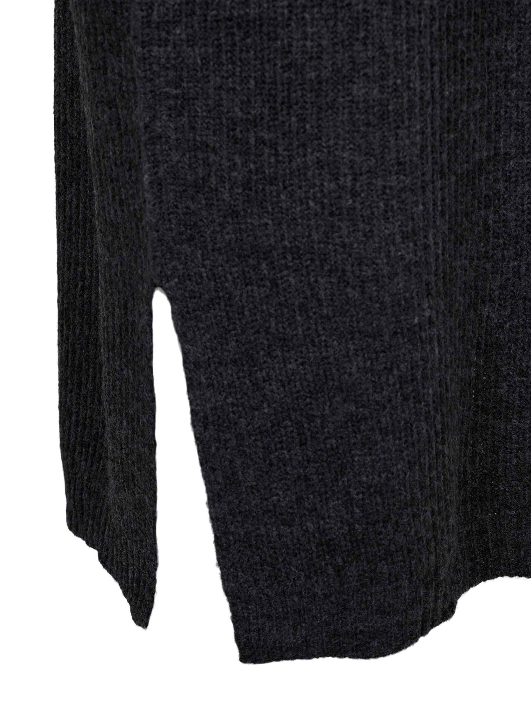 Zizzifashion Long oversized knitted dress with slit, Dark Grey, Packshot image number 3