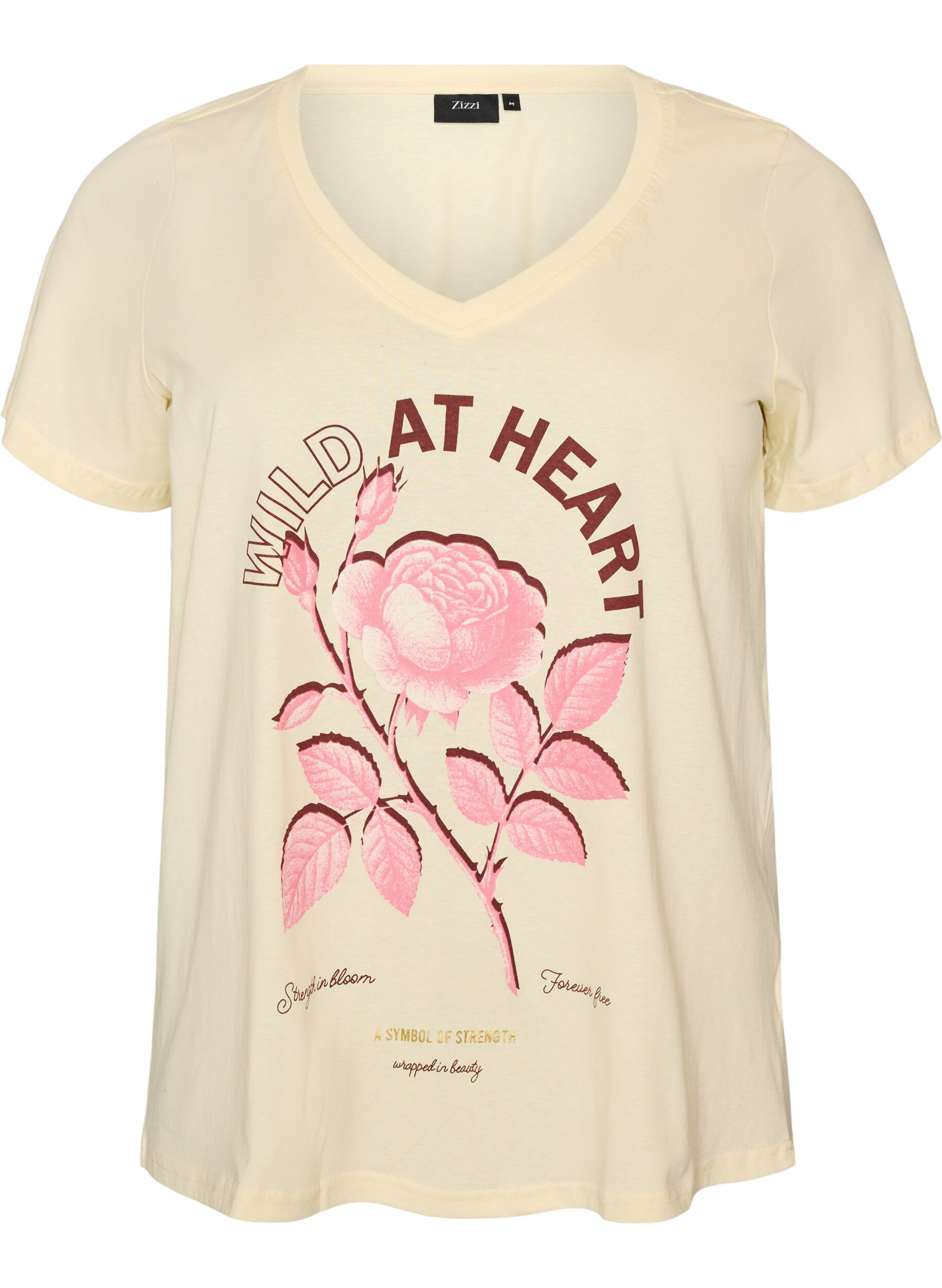 Cotton T-shirt with front print and V-neck