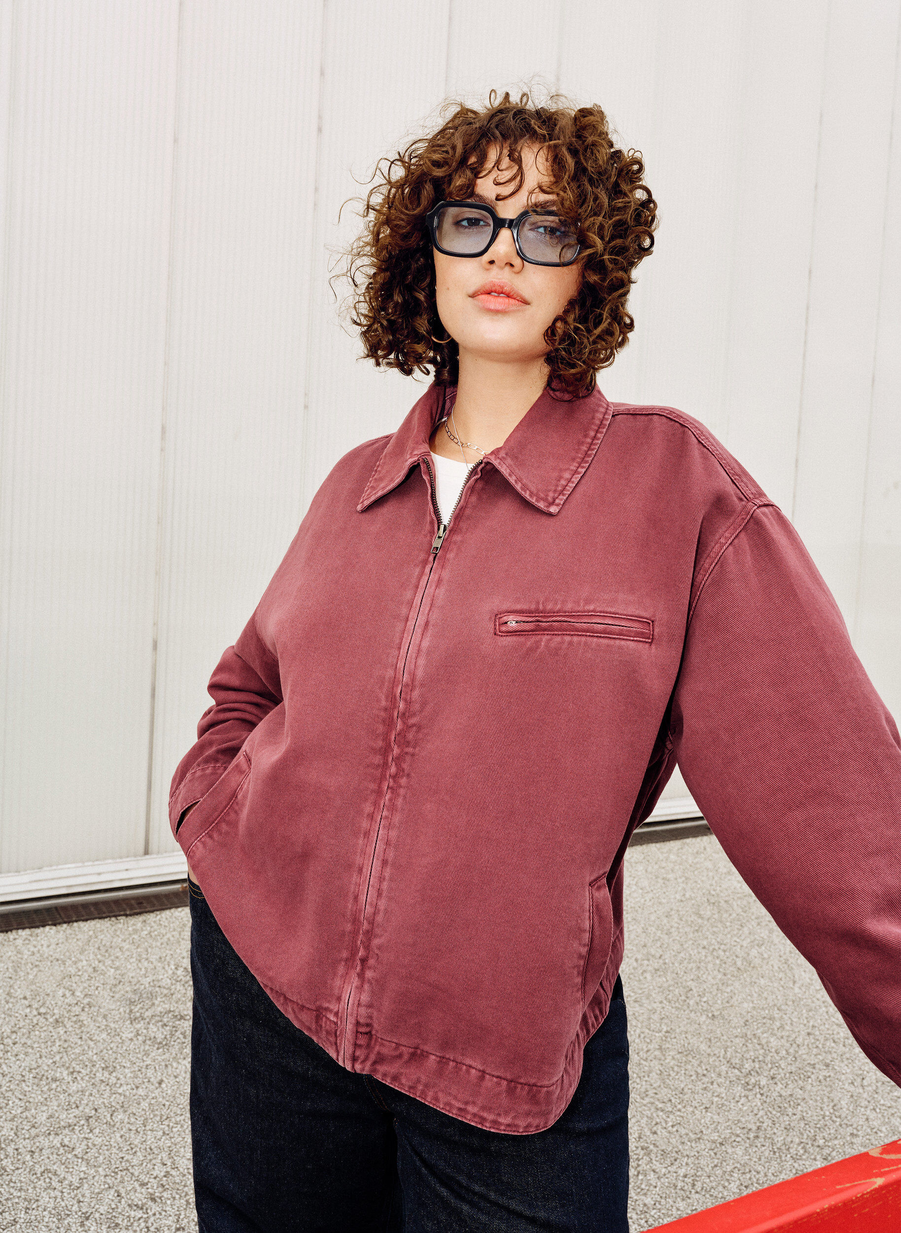 Zizzifashion Coloured denim jacket with zip fastening, Red, Image image number 0