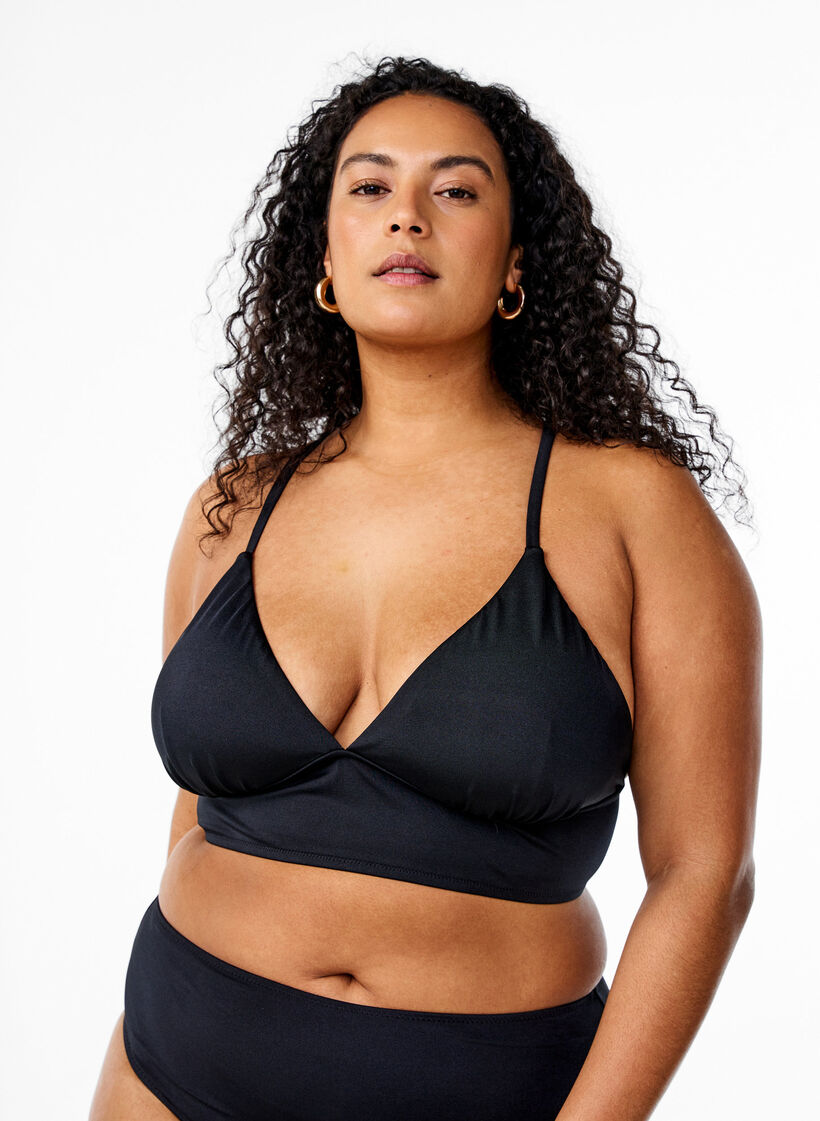 Bikini top with removable pads and back tie, Black, Model image number 0