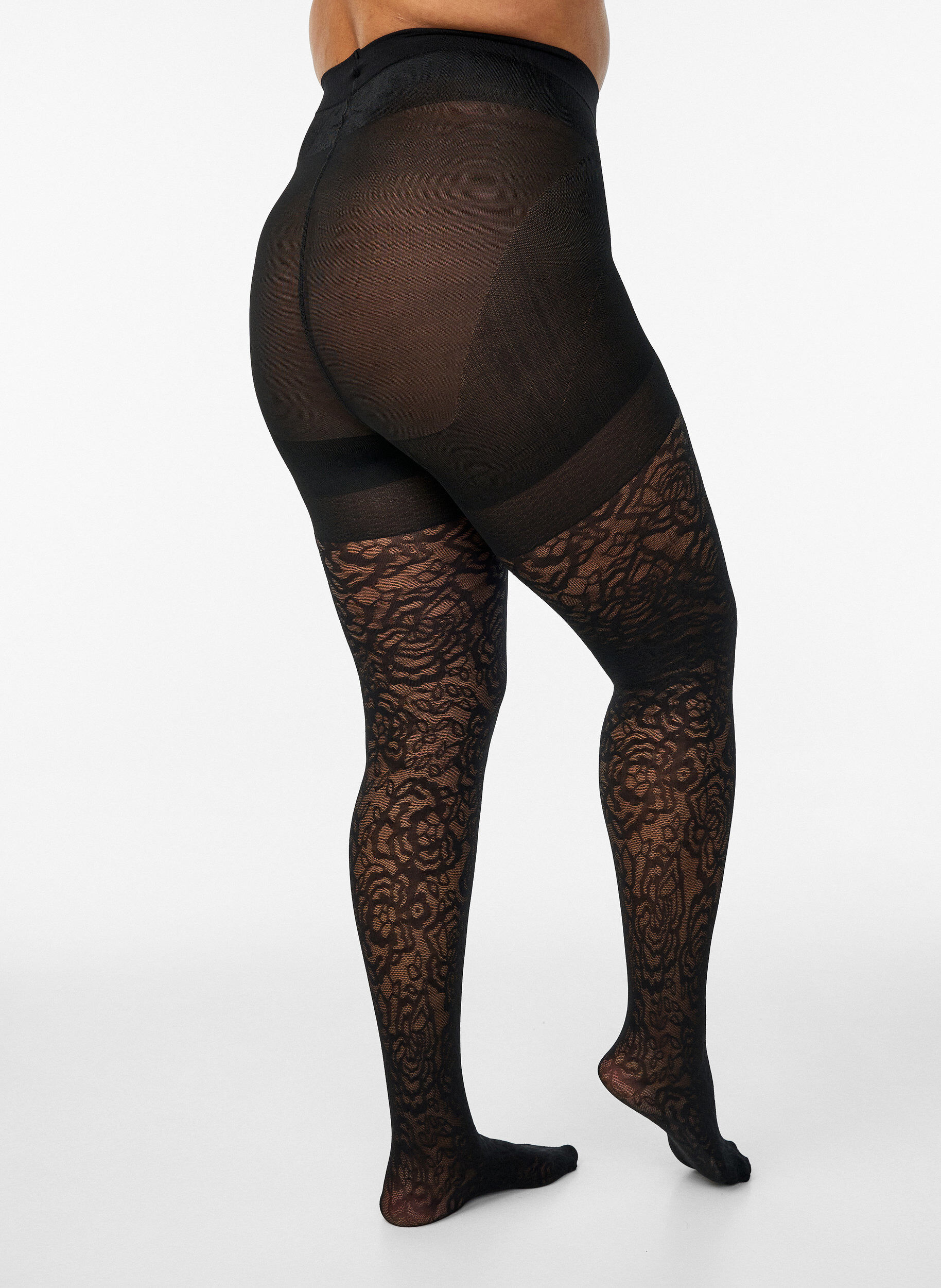 Zizzifashion 70 denier push-up tights with rose pattern, Black, Packshot image number 1