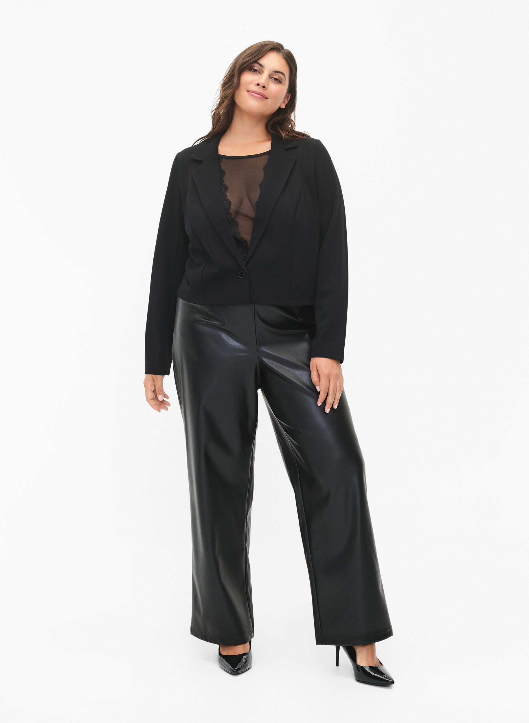 Zizzifashion Short blazer with button, Black, Model image number 2