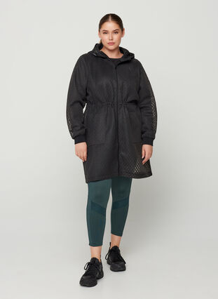 Mesh jacket with zip and hood, Black, Model image number 2