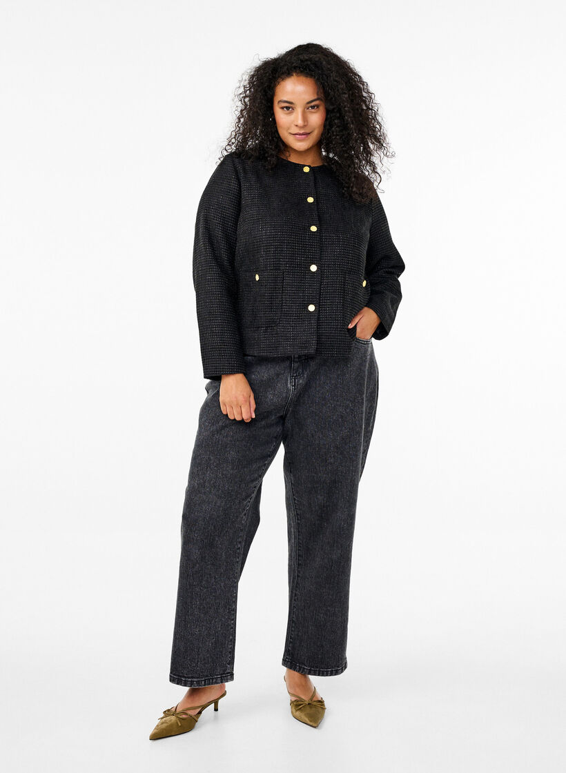 Boucle jacket with pockets and decorative buttons, Black, Model image number 2