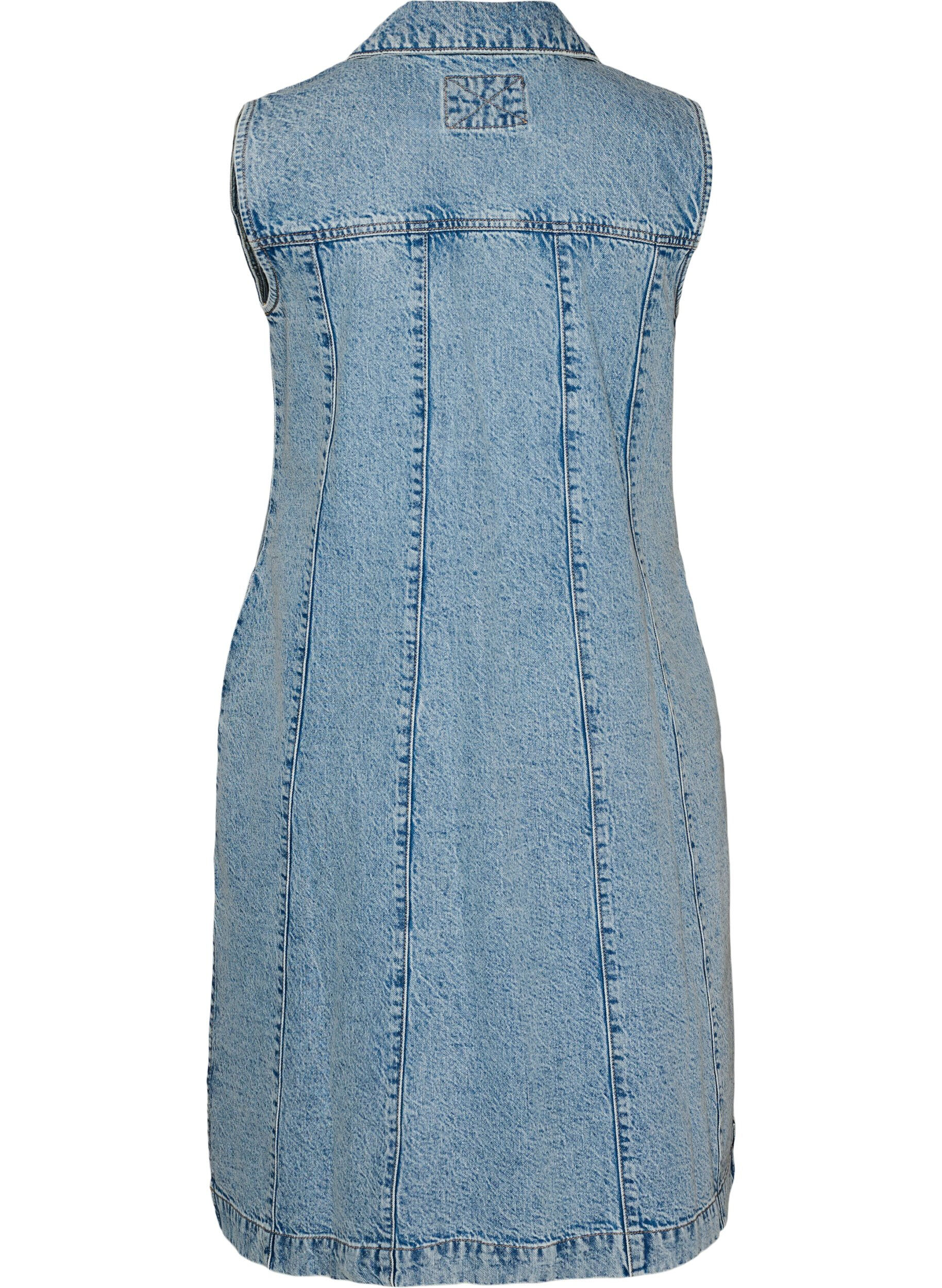 Zizzifashion Sleeveless denim dress with button fastening and slits, Light Blue, Packshot image number 1