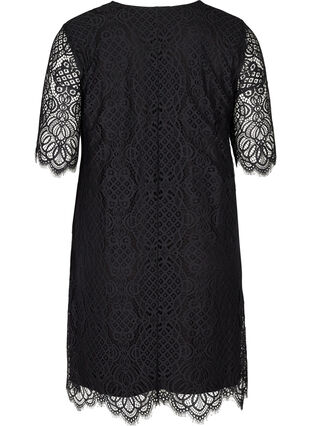 Short-sleeved v-neck lace dress, Black, Packshot image number 1