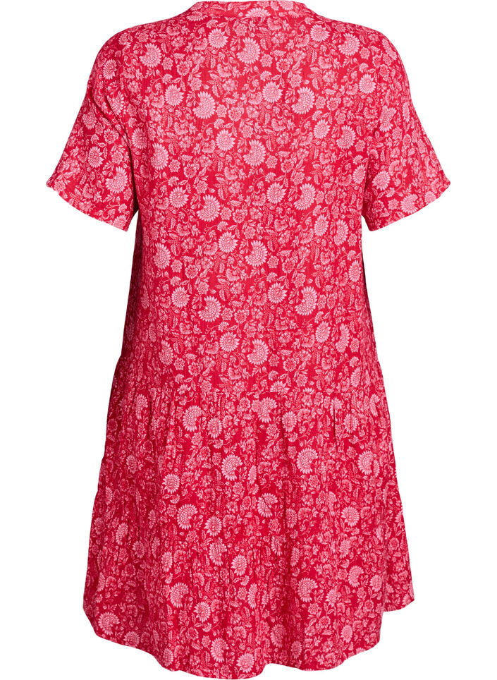 Short A-line dress in cotton muslin, Red, Packshot image number 1