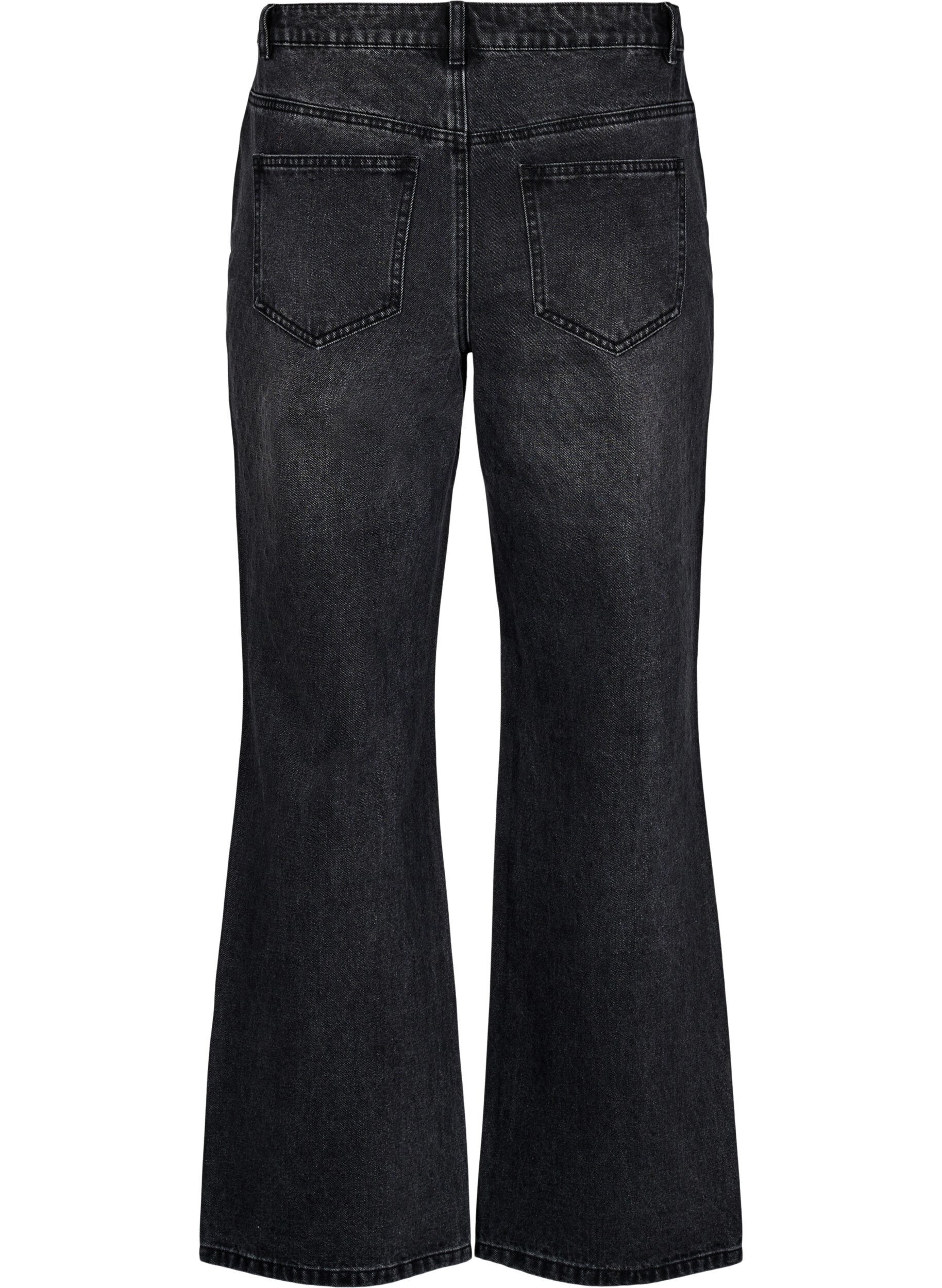 Zizzifashion Straight fit jeans with rhinestones and a high waist, Grey, Packshot image number 1