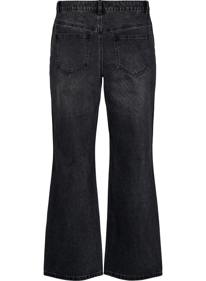 Straight fit jeans with rhinestones and a high waist, Grey, Packshot image number 1