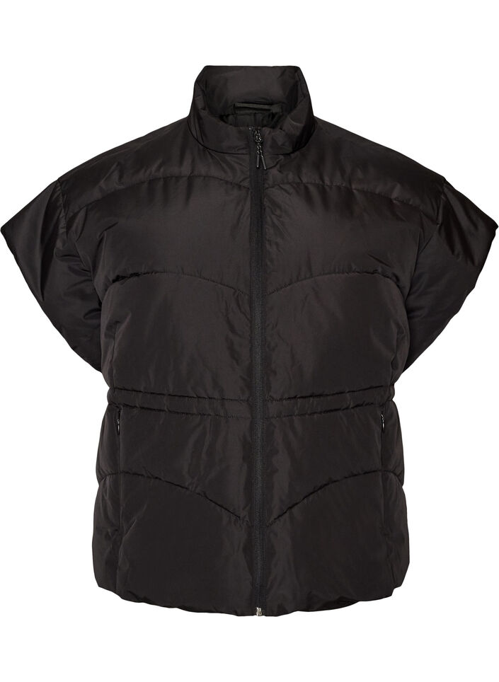 Puffer gilet with adjustable waist, Black, Packshot image number 0