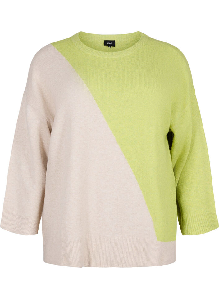 Knitted blouse with round neck and colorblock, Tender Shoots Comb, Packshot image number 0