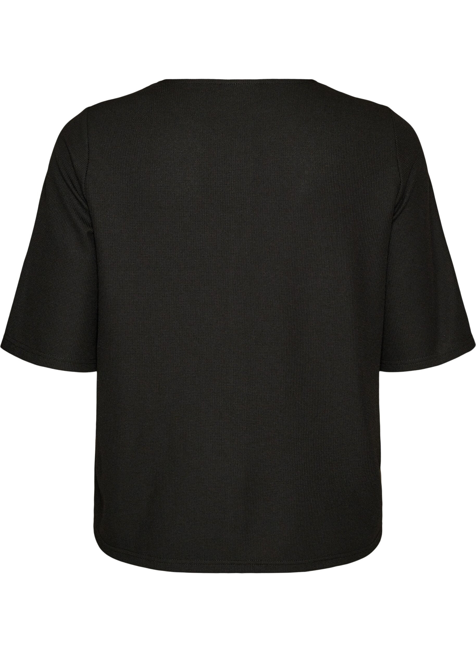 Zizzifashion Blouse with a ribbed texture and button closure, Black, Packshot image number 1