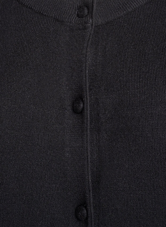 Cardigan with round neck and fabric-covered buttons, Black, Packshot image number 2