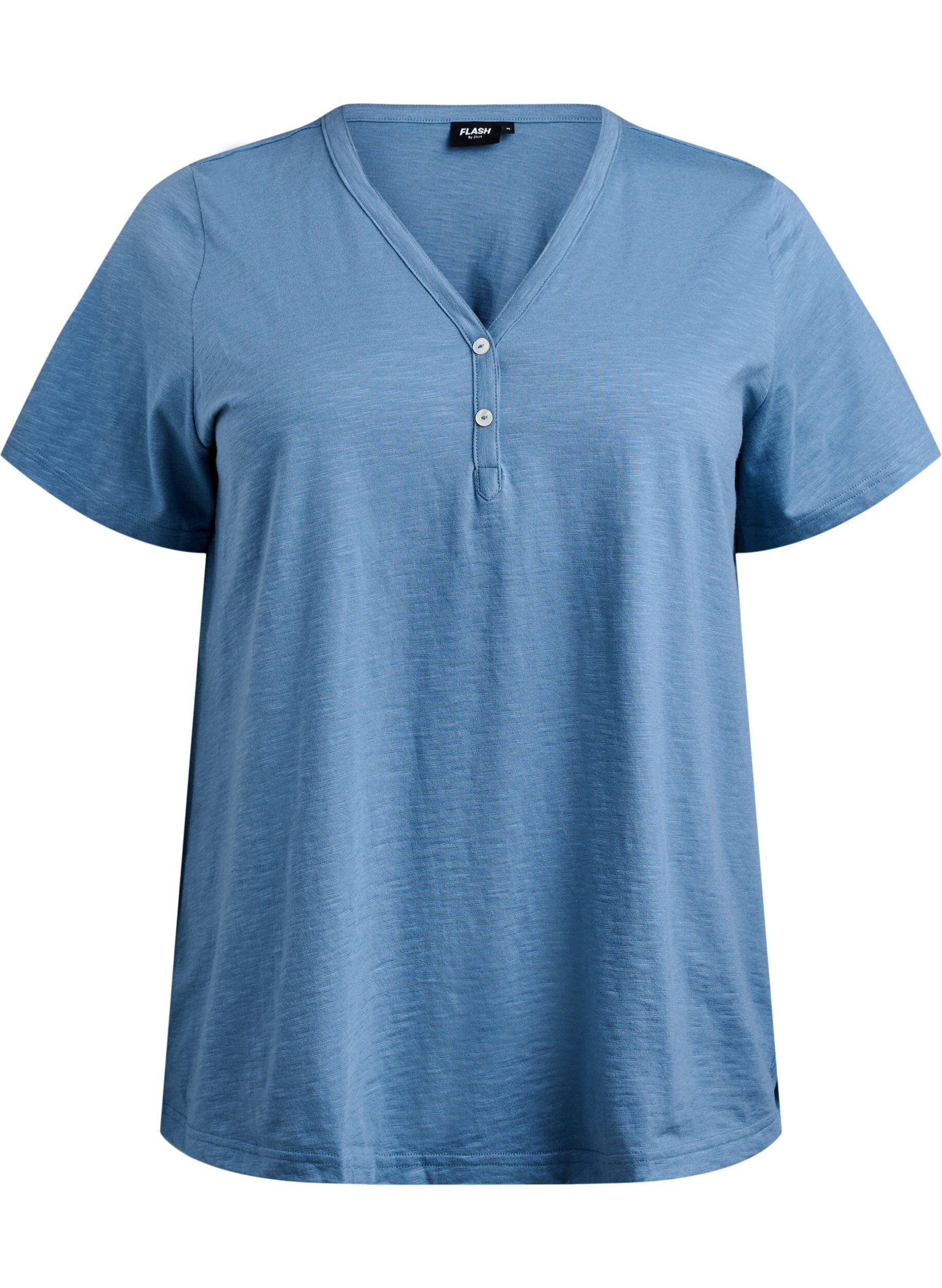 Zizzifashion FLASH - T-shirt with button detail, Blue, Packshot image number 0