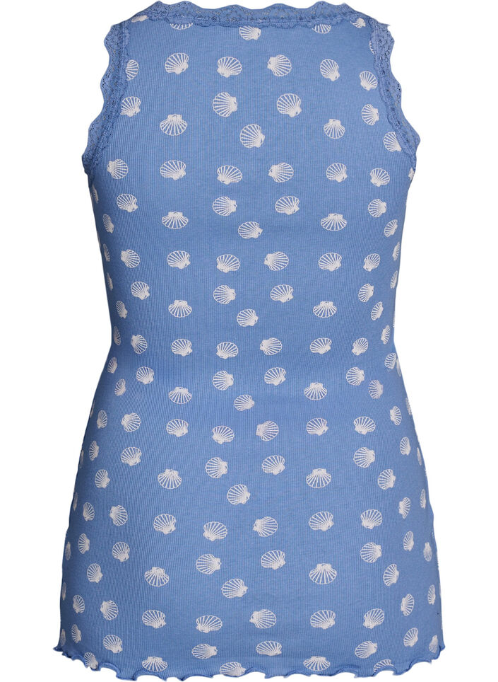 Top with print and lace edge, Blue, Packshot image number 1