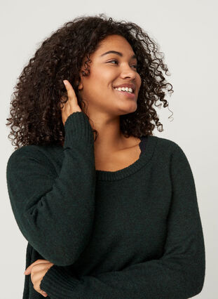 Long-sleeved knitted dress with a round neck, Darkest Spruce Mel, Model image number 2