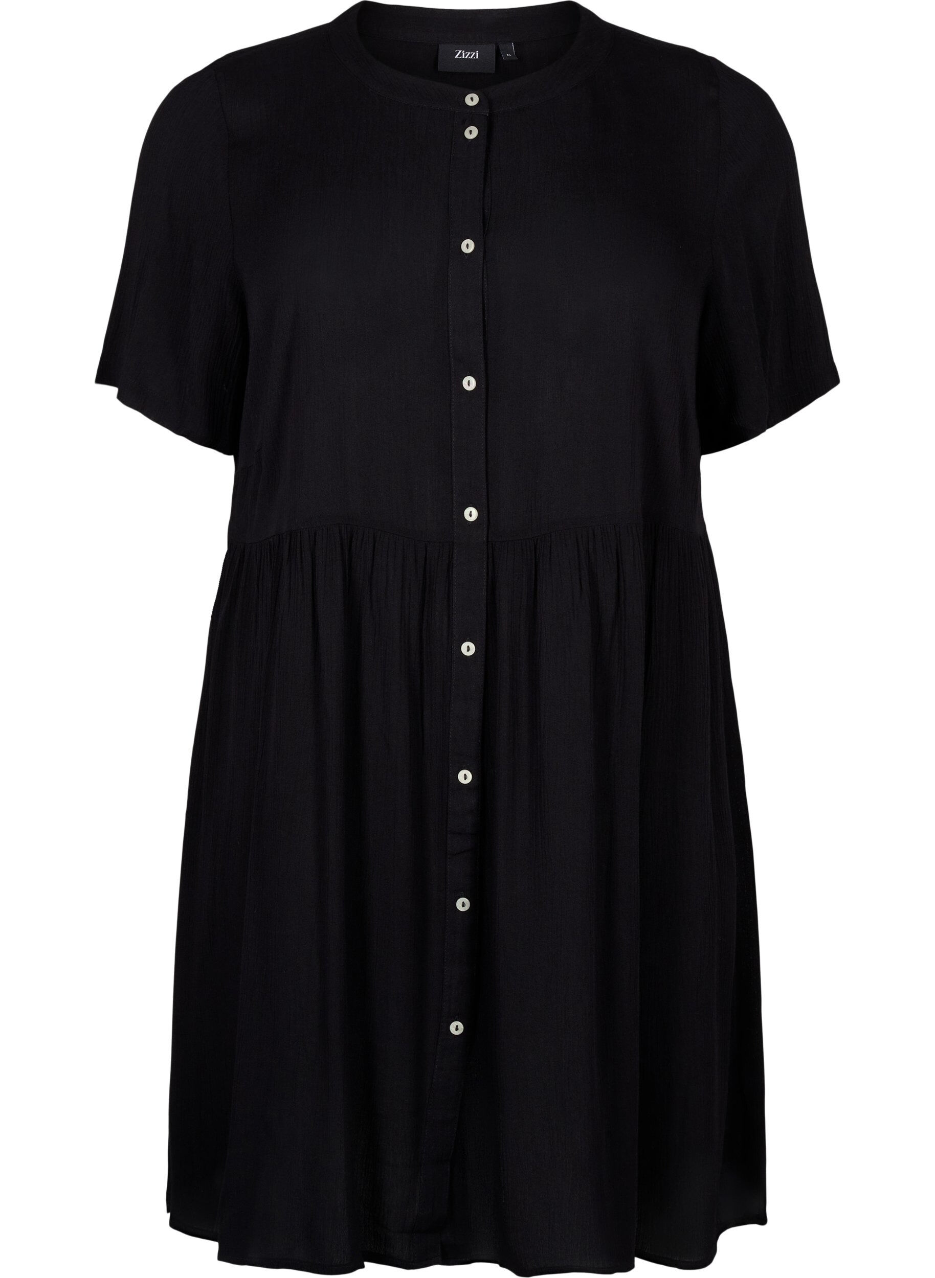 Zizzifashion A-line viscose dress with short sleeves, Black, Packshot image number 0