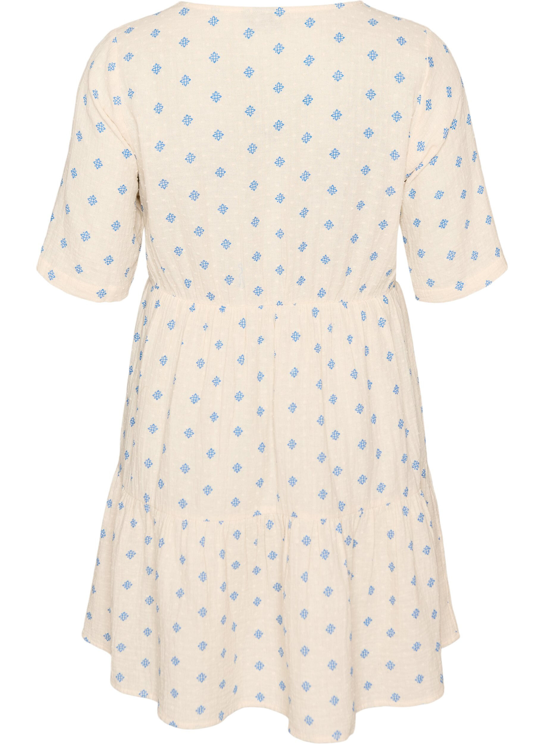 Zizzifashion Printed cotton dress with an elasticated waist, Beige, Packshot image number 1