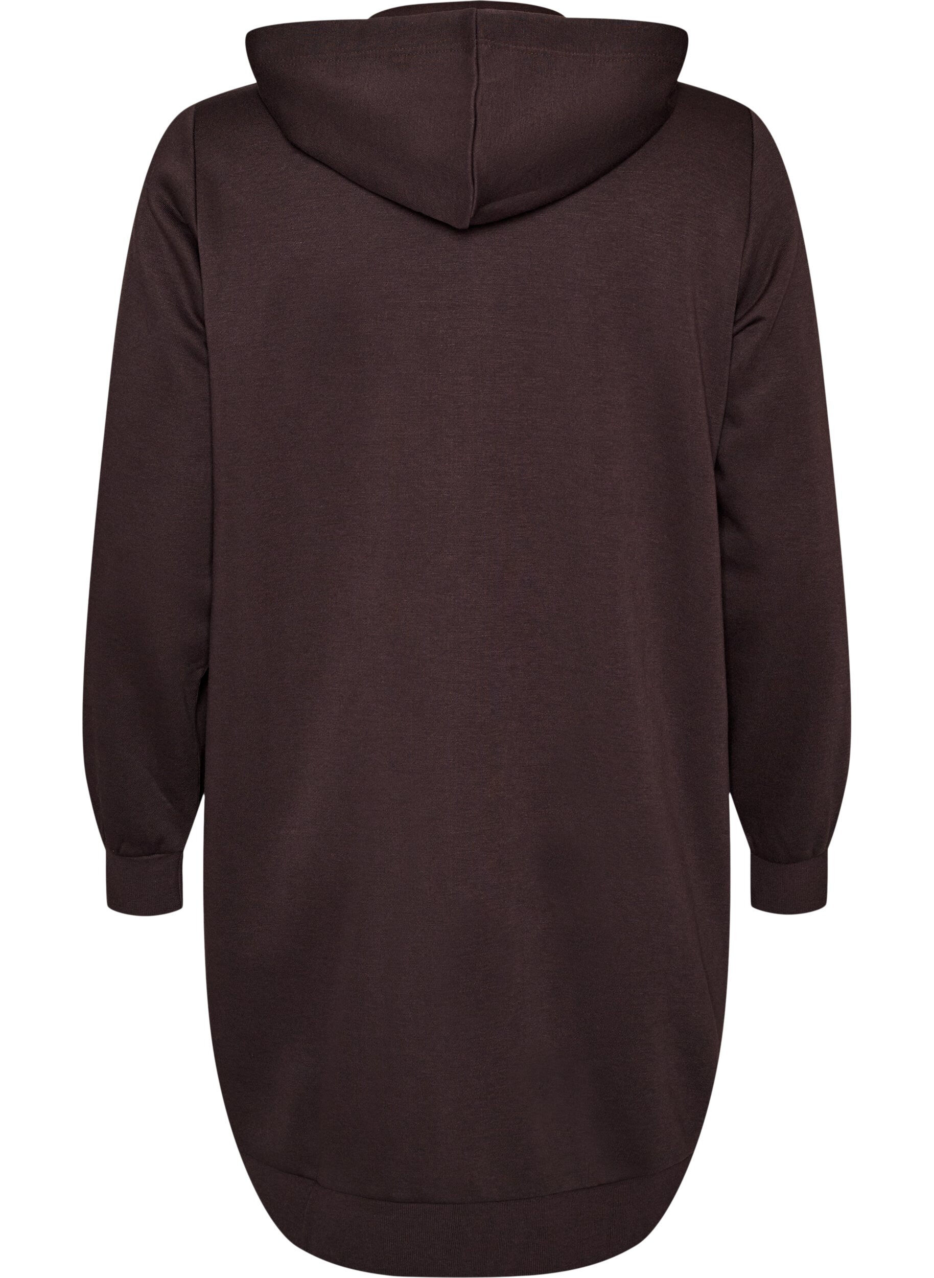 ZizzifashionLong hoodie with zip and pockets, Brown, Packshot image number 1
