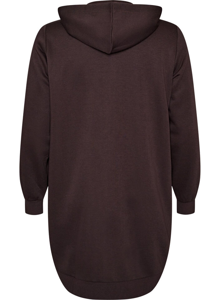 Long hoodie with zip and pockets, Brown, Packshot image number 1