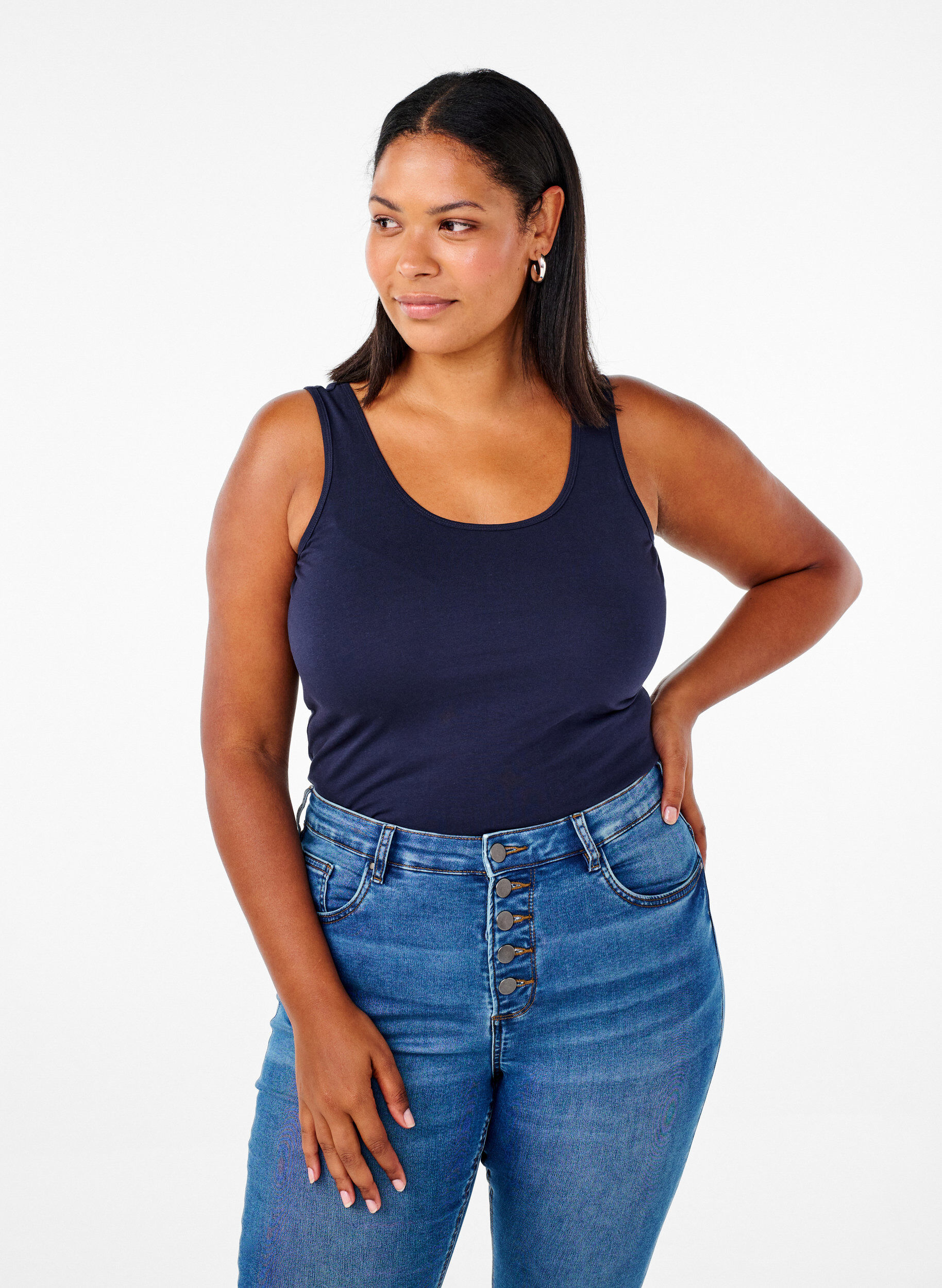 Solid color basic top in cotton, Blue, Model