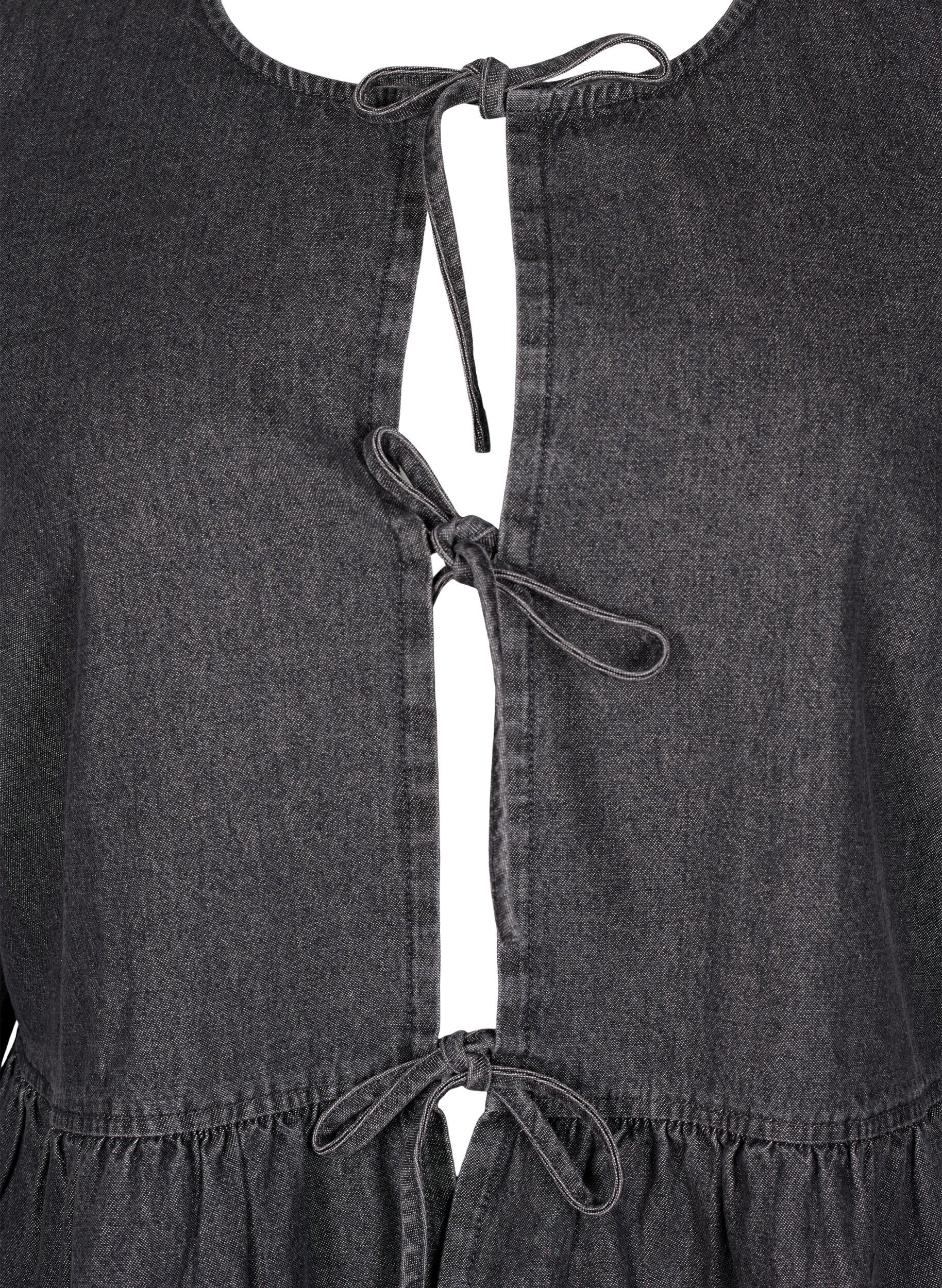 Zizzifashion Peplum blouse in denim with a tie fastening, Dark Grey, Packshot image number 2