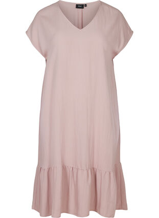 Short-sleeved viscose dress with v-neck, Deauville Mauve, Packshot image number 0