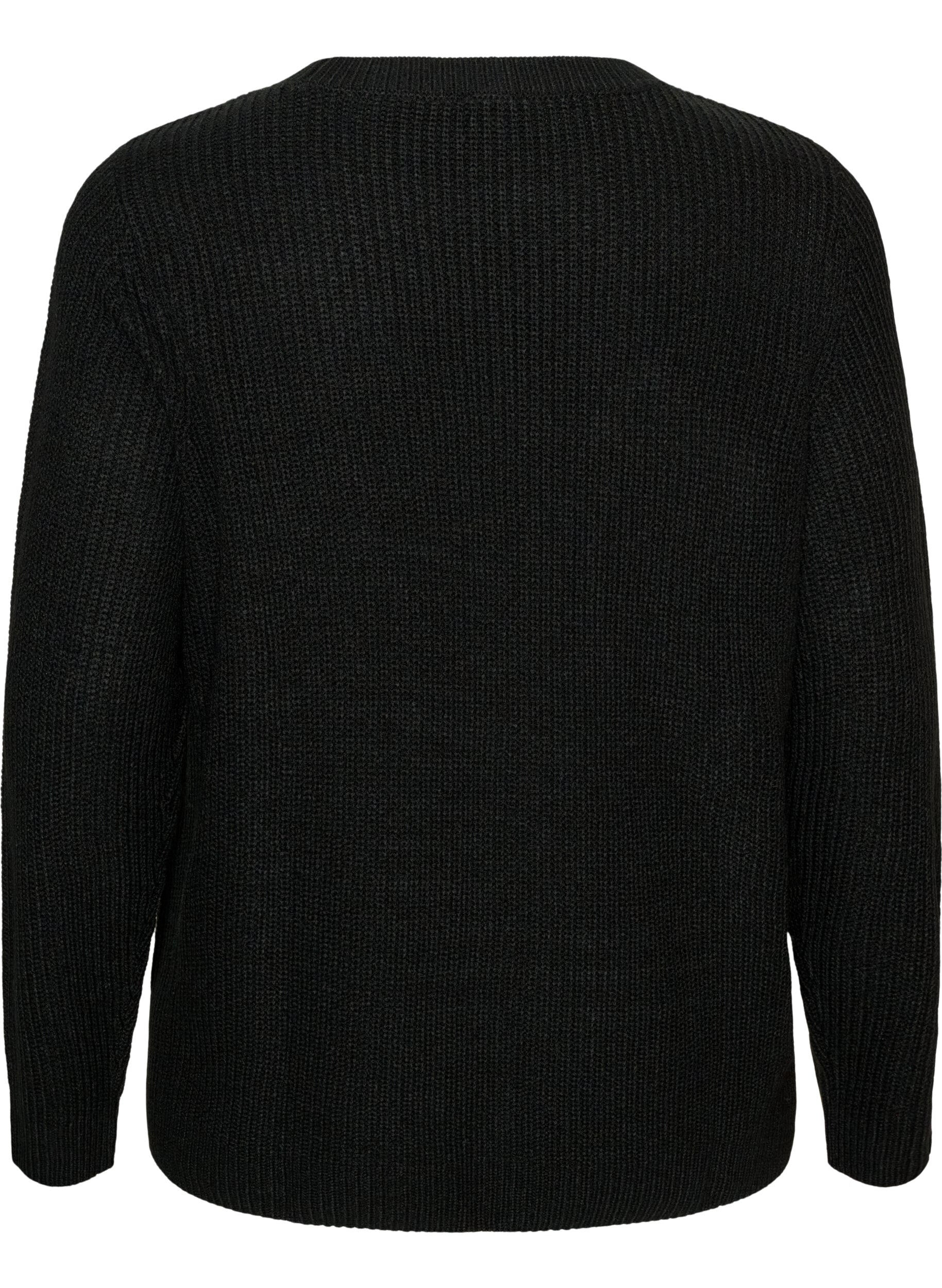 ZizzifashionKnitted blouse with ribbed texture and button details, Black, Packshot image number 1