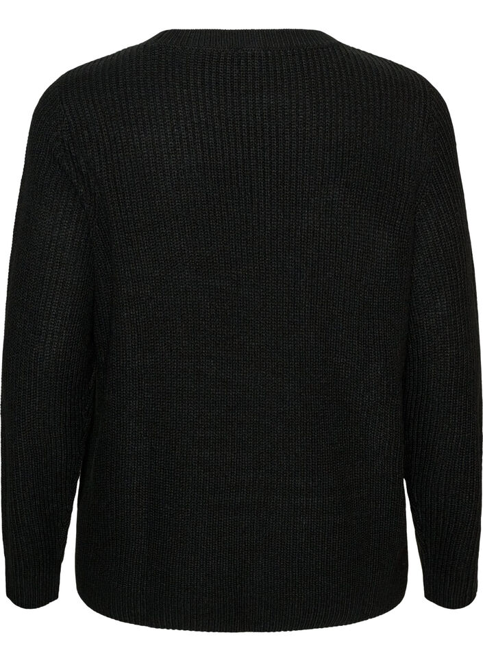 Knitted blouse with ribbed texture and button details, Black, Packshot image number 1