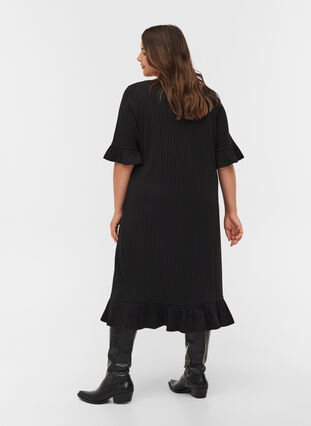 2/4 sleeve ruffle midi dress, Black, Model image number 1