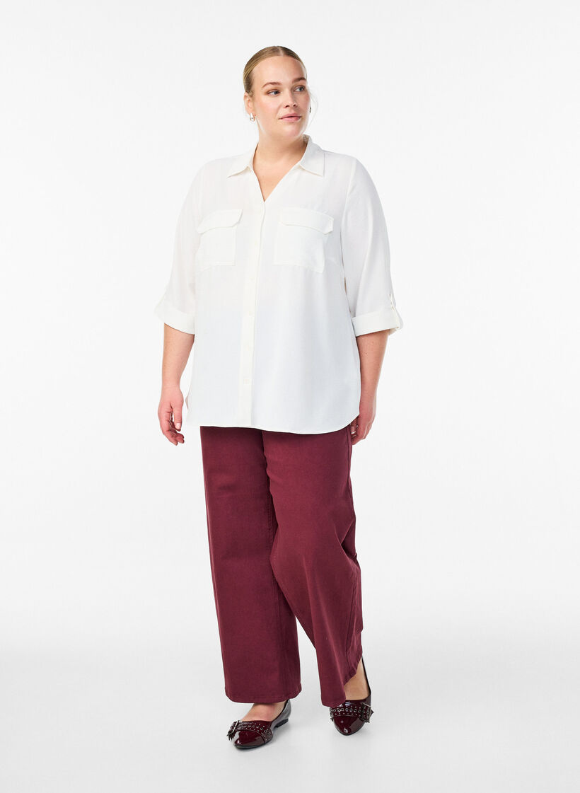 Shirt with chest pockets and 3/4 sleeves, Vanilla, Model image number 1