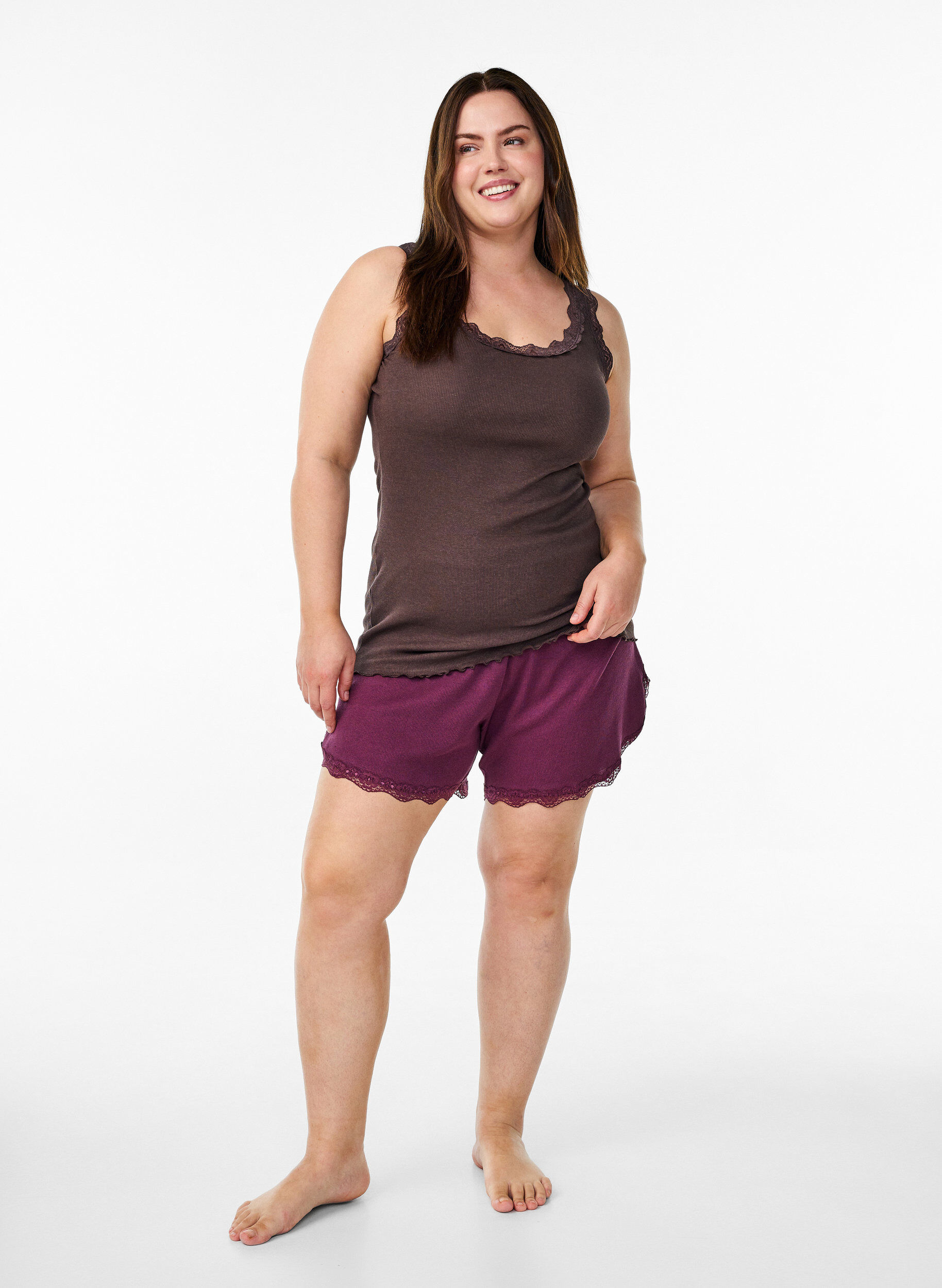 ZizzifashionTop with lace trim, Brown, Model image number 1