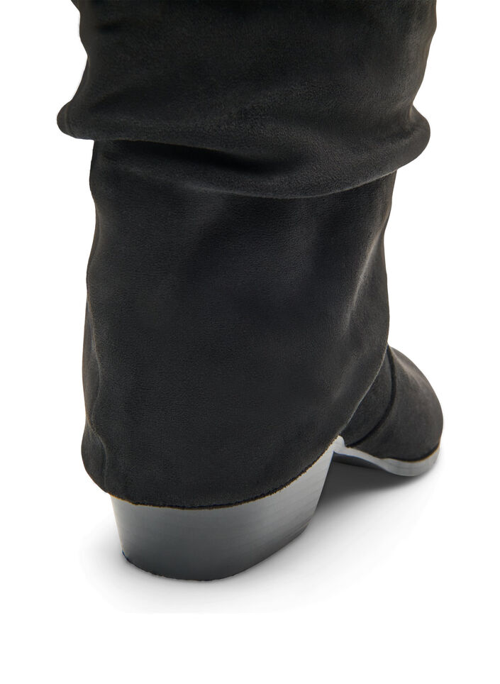 Long suede-look boot with a detachable shaft, Black, Packshot image number 3
