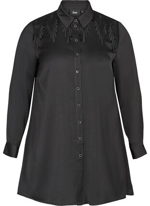 Tunic with buttons and feminine details, Black, Packshot image number 0