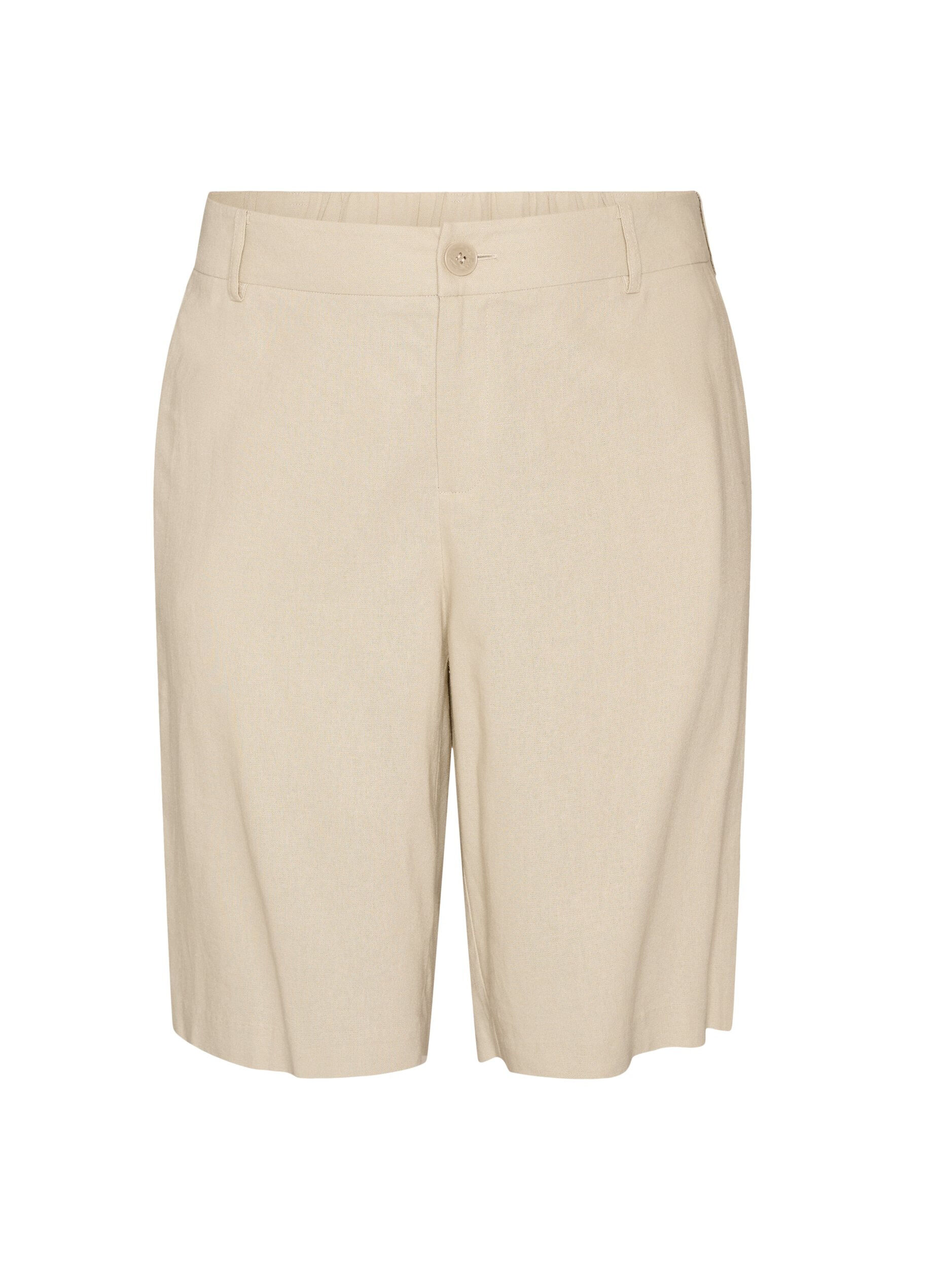High-waisted Bermuda shorts in linen and viscose