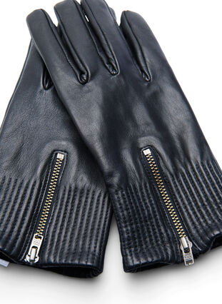 Leather gloves with zip, Black, Packshot image number 2