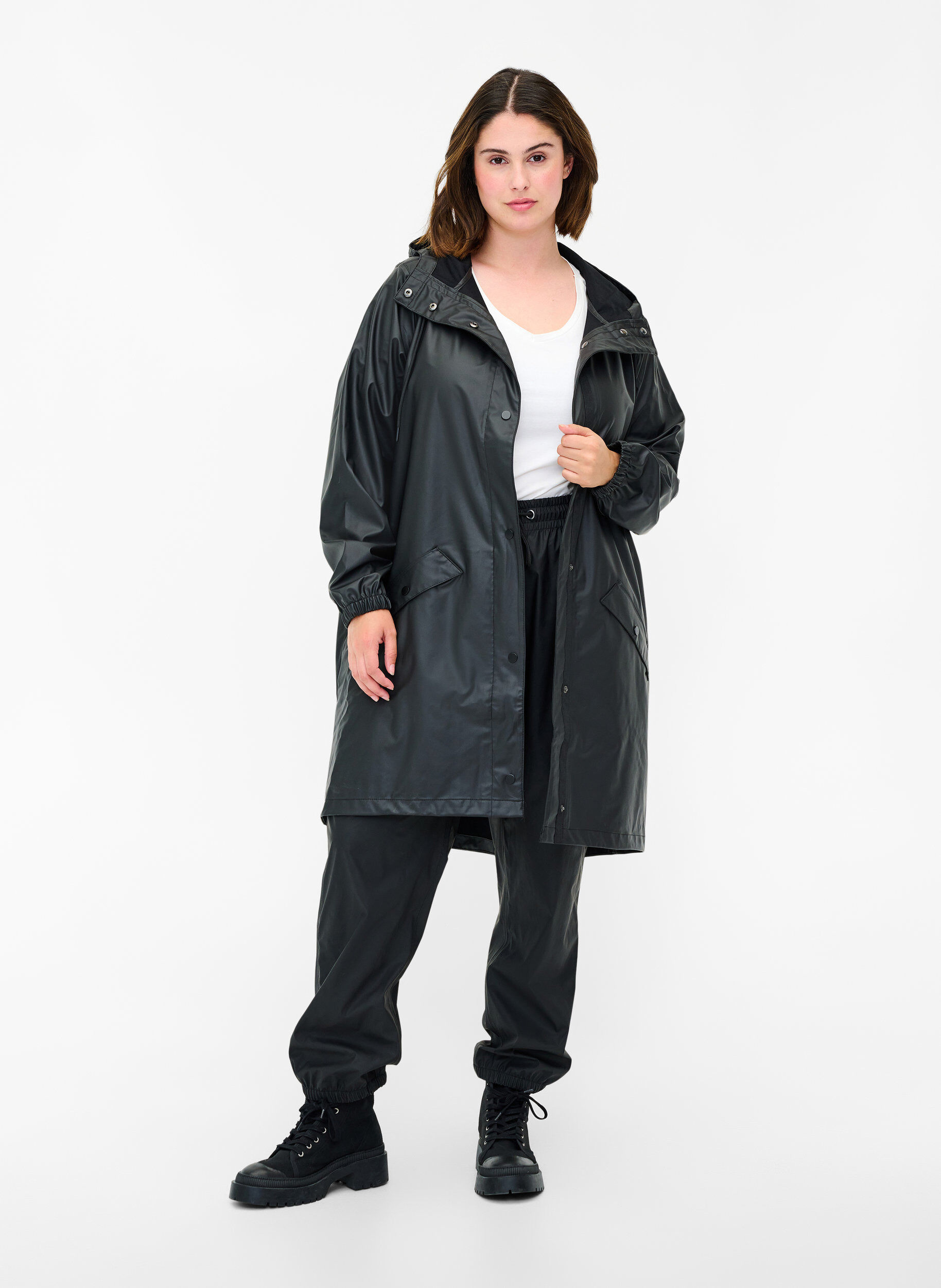 Zizzifashion Rain jacket with hood and button fastening, Black, Model image number 2