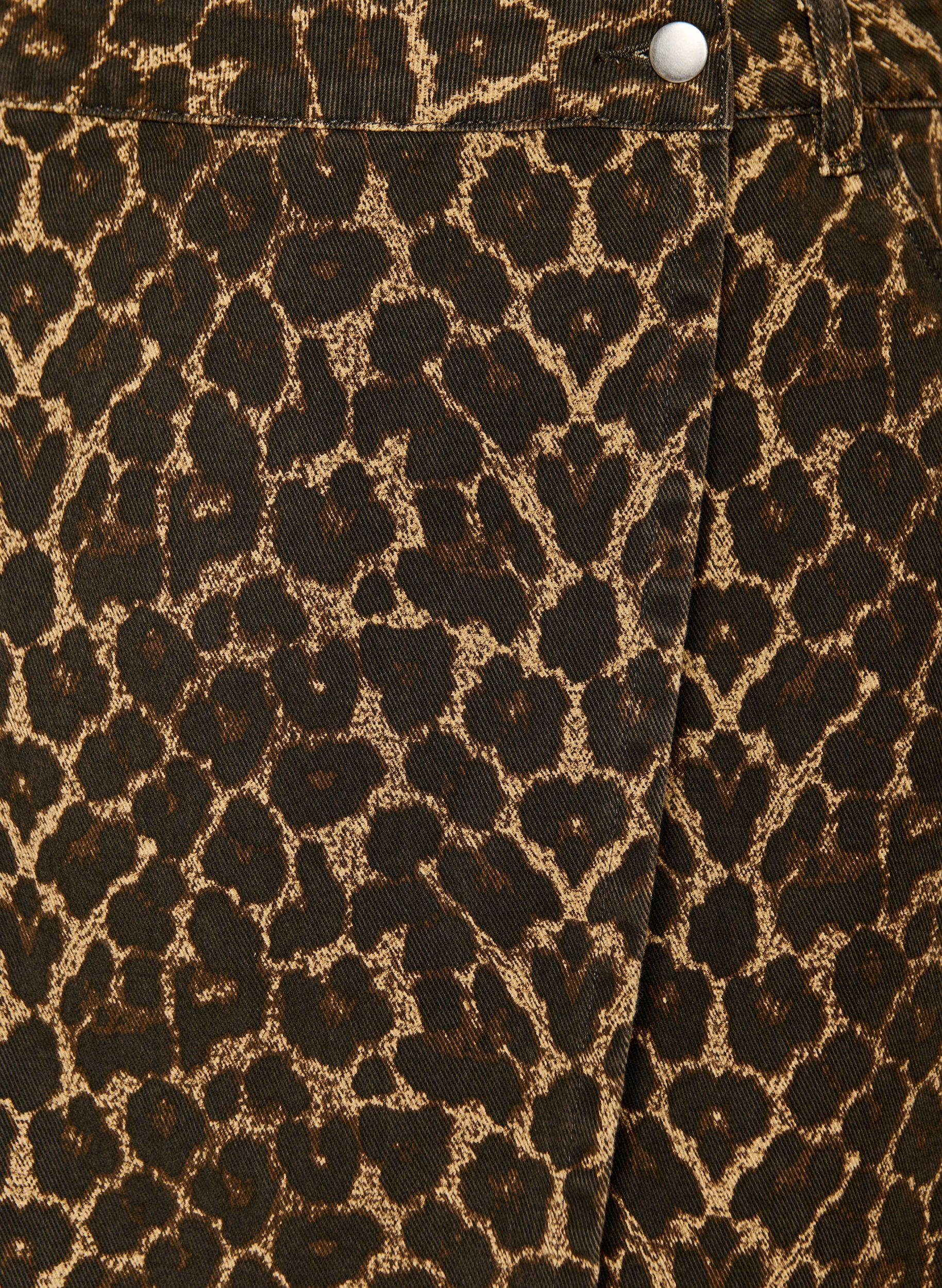 Zizzifashion Short denim skirt with leopard print and an A-line shape, Brown, Packshot image number 2